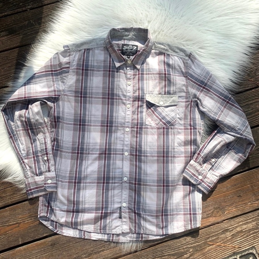 Seven7 Men’s Plaid 100% Cotton Long Sleeve Button Up Shirt Size XL